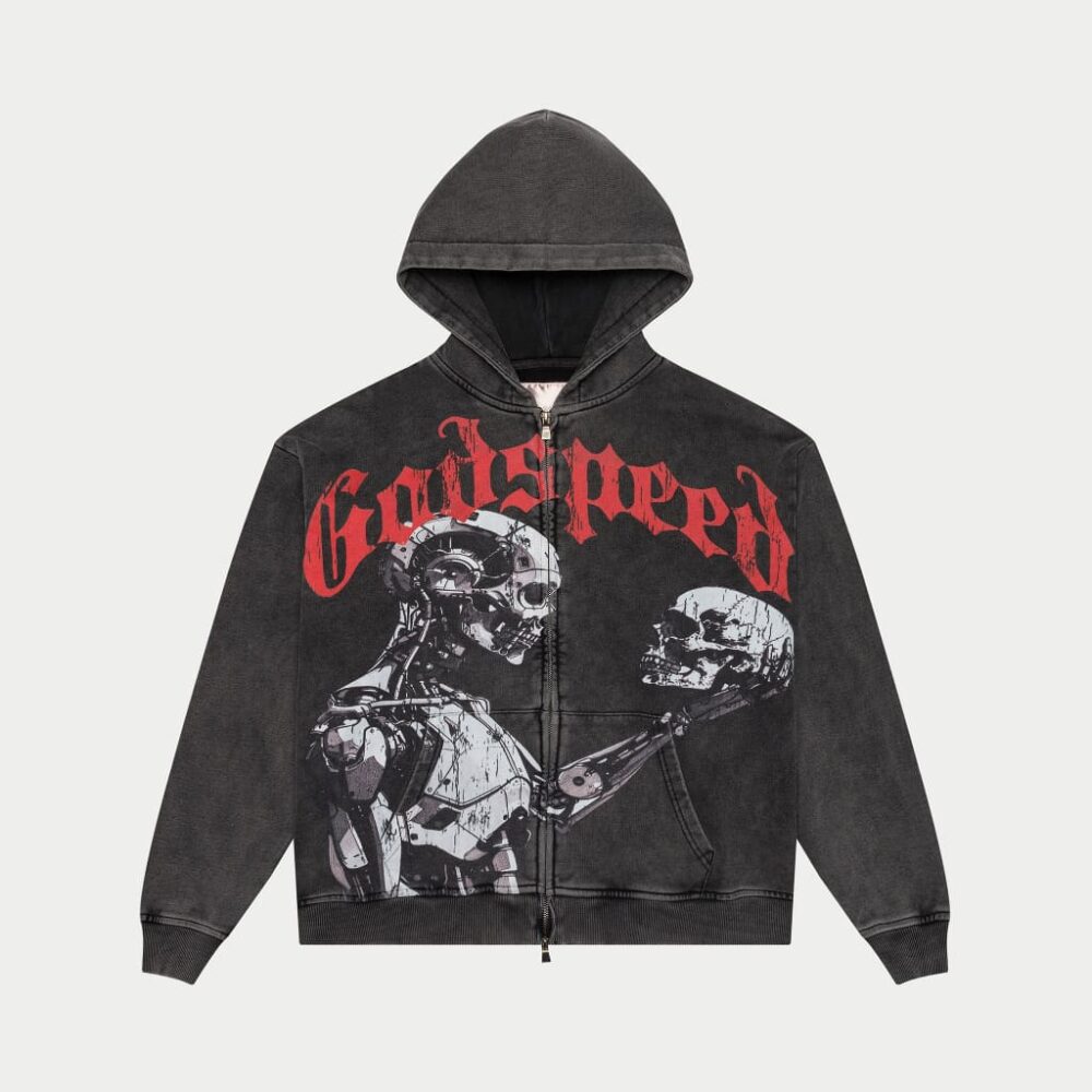 God Speed Mankind vs Ai Zip Up Hoodie (Grey Wash)